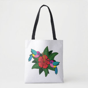Cute Hummingbird on Hibiscus Flower Cartoon - W Draagtas