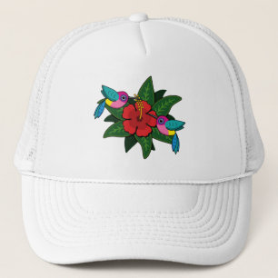 Cute Hummingbird on Hibiscus Flower Cartoon - W Trucker Pet