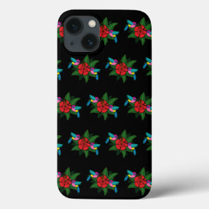 Cute Hummingsbird on Hibiscus Flower Cartoon iPhone 13 Hoesje