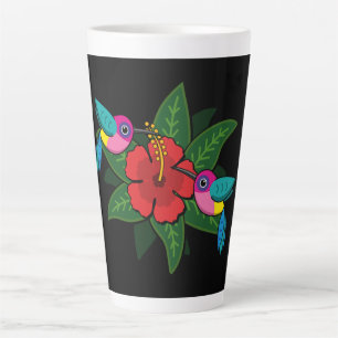 Cute Hummingsbird on Hibiscus Flower Cartoon Latte Mok