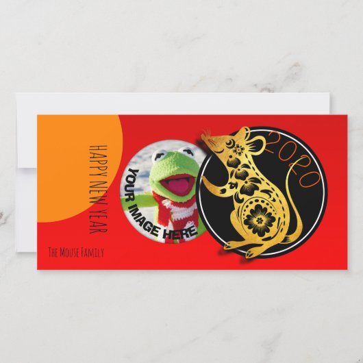 Cute Humorous Rat Year Paper-cut Add Your Photo RC Feestdagenkaart (Voorkant)