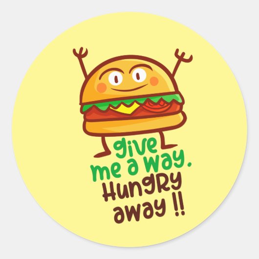 Cute Hungry Away Burger Round Sticker (Voorkant)