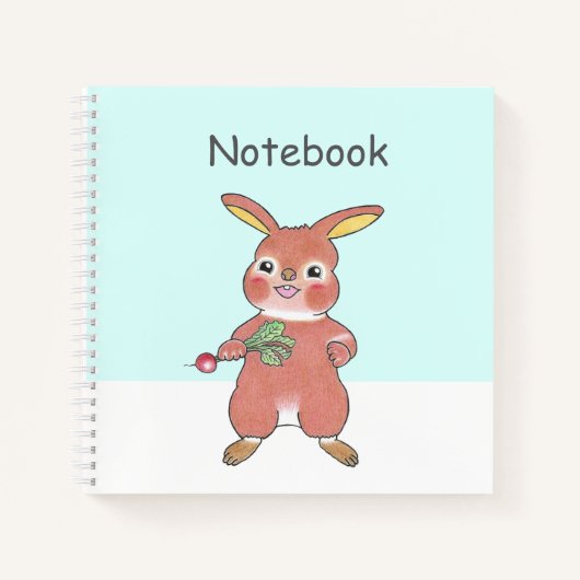 Cute Hungry Bunny blue Square Custom Notebook Notitieboek (Voorkant)