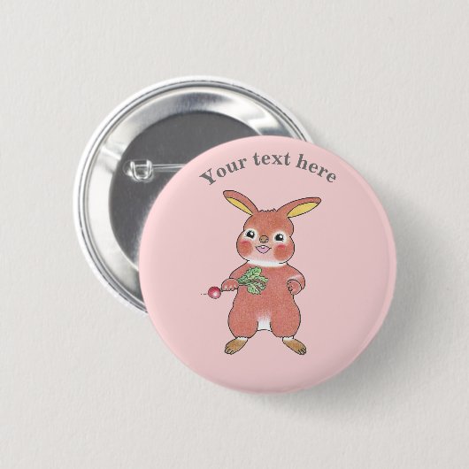 Cute Hungry Bunny Rabbit Pink Button (Voorkant /achterkant)
