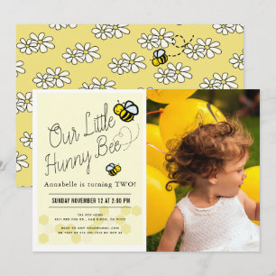 Cute Hunny Bee Yellow Kinder Foto Birthday Party Kaart