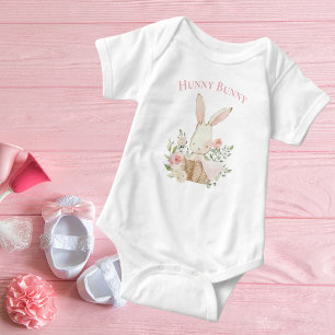 Cute Hunny Bunny Typography Rabbit Pink Girl Romper