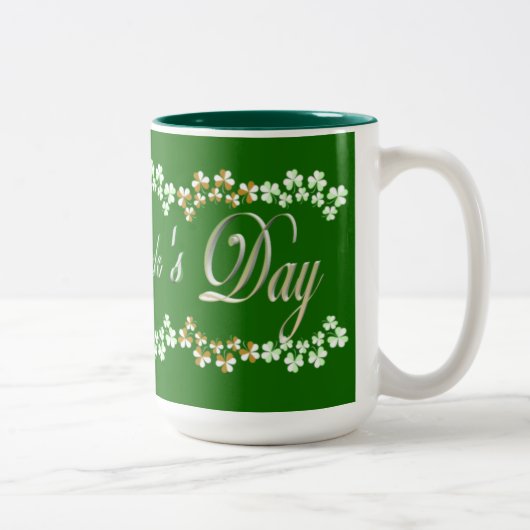 Cute Hunter Green St Patricks Day Lucky Shamrocks Tweekleurige Koffiemok (Rechts)