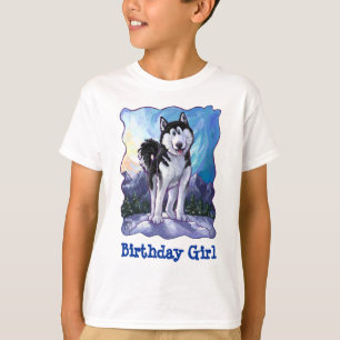 Cute Husky Birthday Girl Front en Back T-Shirt