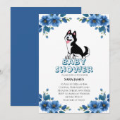  Cute Husky Dog Floral Baby Shower Invitation (Devant / Derrière)