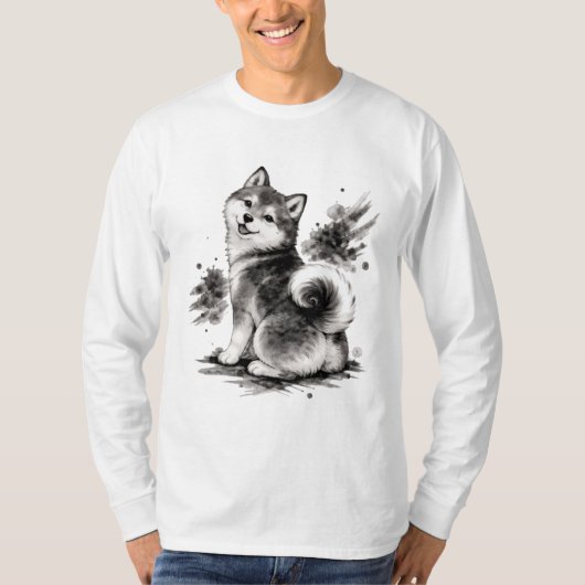 【Cute Husky Japanese Ink Long Sleeve Tee】 T-shirt (Voorkant)