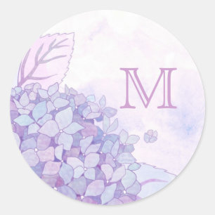 Cute Hydrangeas Wedding Favor Monogram Ronde Sticker
