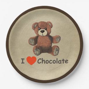 Cute I Heart (Love) Chocolate Teddy Bear Papieren Bordje
