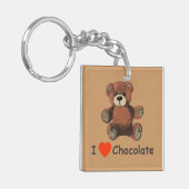 Cute I Heart (Love) Chocolate Teddy Bear Sleutelhanger (Voorkant Links)
