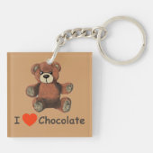 Cute I Heart (Love) Chocolate Teddy Bear Sleutelhanger (Achterkant)