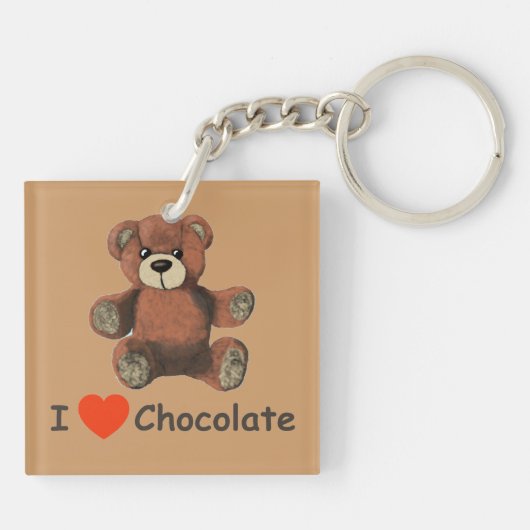 Cute I Heart (Love) Chocolate Teddy Bear Sleutelhanger (Achterkant)