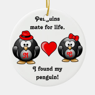 Cute I heeft mijn Penguin Mate for Life Red Heart  Keramisch Ornament