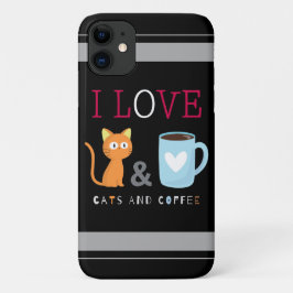 Cute I Love Cats and Coffee Black iPhone 11 Hoesje