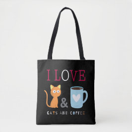 Cute I Love Cats and Coffee Black Draagtas