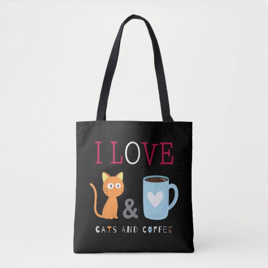 Cute I Love Cats and Coffee Black Draagtas (Voorkant)