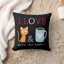 Cute I Love Cats and Coffee Black Kussen