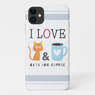 Cute I Love Cats and Coffee White iPhone 11 Hoesje