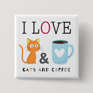 Cute I Love Cats and Coffee White Vierkante Button 5,1 Cm