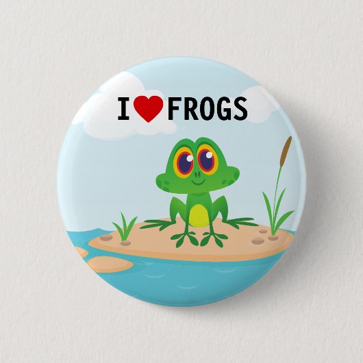 Cute I love (hart) Frogs Pinback Button (Voorkant)