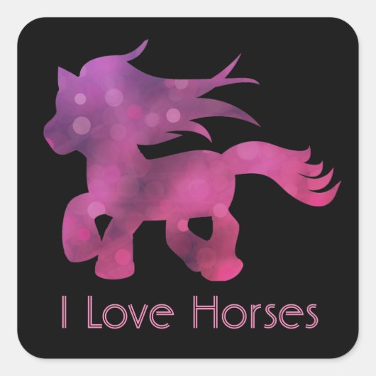 Cute I Love Horses Vierkante Sticker (Voorkant)