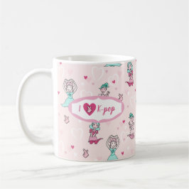 Cute I Love K-pop Girls Blauwgroen Pink Heart Koffiemok