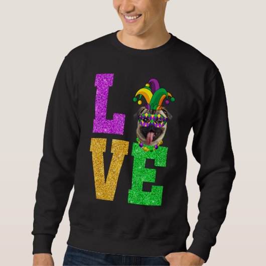 Cute I Love Mardi Gras Pug Dog Puppy Lover Premium Trui (Voorkant)