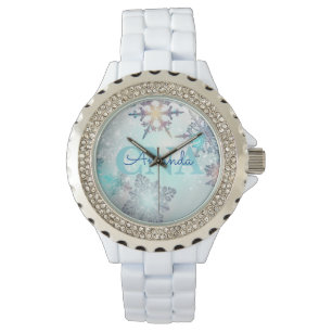 Cute Ice Blue Snowflake Persoonlijke benaming CNA Horloge