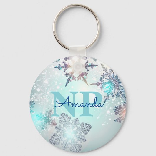 Cute Ice Blue Snowflake Persoonlijke naam NP Verpl Sleutelhanger (Voorkant)