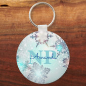 Cute Ice Blue Snowflake Persoonlijke naam NP Verpl Sleutelhanger (Voorkant)