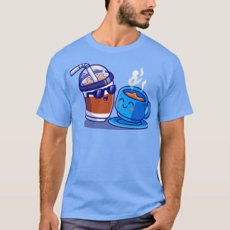 Cute Ice Coffee met Hot Coffee-Cartoon T-shirt