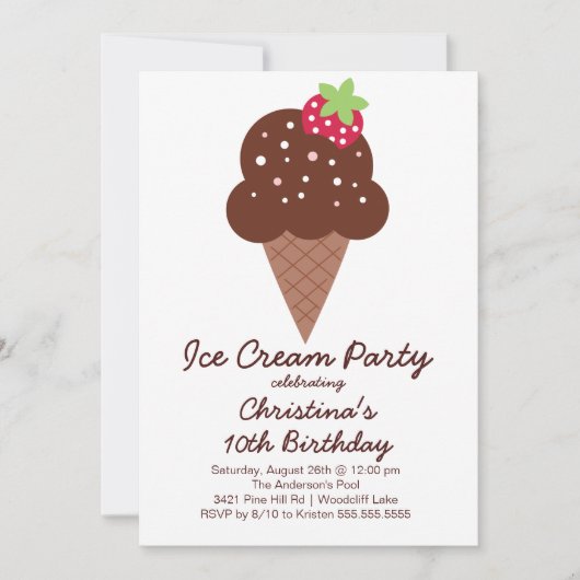 Cute Ice Cream Birthday Party Invitation Kaart (Voorkant)