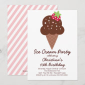 Cute Ice Cream Birthday Party Invitation Kaart (Voorkant / Achterkant)