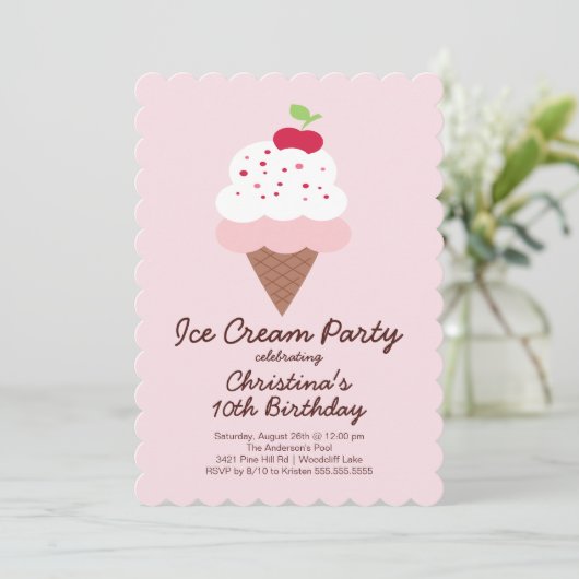 Cute Ice Cream Birthday Party Invitation Kaart (Staand voorkant)