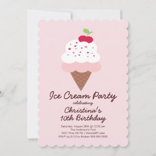 Cute Ice Cream Birthday Party Invitation Kaart