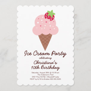 Cute Ice Cream Birthday Party Invitation Kaart