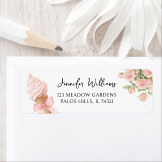 Cute Ice Cream Bow Floral Baby Girl Shower Address Etiket