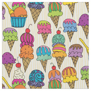 Cute Ice Cream Cone Dessert on Cream Girly Pattern Stof
