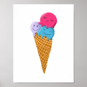 Cute Ice Cream Cone Nursery Room Art Poster