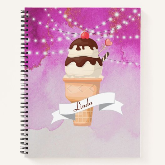 Cute Ice Cream Cone on waterverf Spiral Notebook Notitieboek (Voorkant)