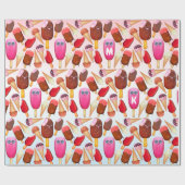 Cute Ice Cream Cone Popsicle Monogram Behandelinge Cadeaupapier (Vlak)