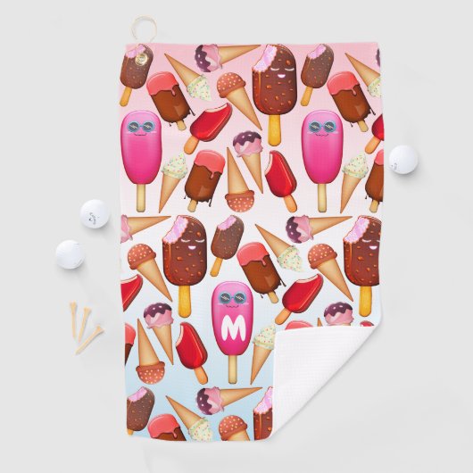 Cute Ice Cream Cone Popsicle Monogram Behandelinge Golfhanddoek (Insitu)