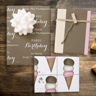 Cute Ice Cream Cone Whimsical Neapolitan Patroon Inpakpapier Vel