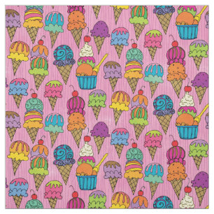 Cute Ice Cream Cones Dessert on Pink Girly Pattern Stof