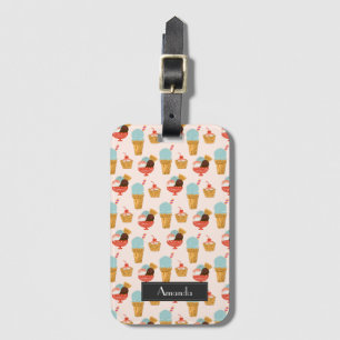 Cute Ice Cream Doodle Patroon   Jouw namen toevoeg Bagagelabel