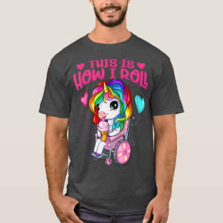 Cute Ice Cream Eating Unicorn Girl in rolstoel T-shirt