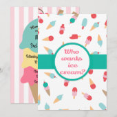 Cute Ice Cream Invitation Anniversaire (Devant / Derrière)